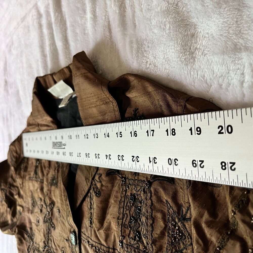 Chico's Design Womens Size 1 Silk Jacket Beaded Embroidered Bronze Shimmer Brown - Picture 5 of 8